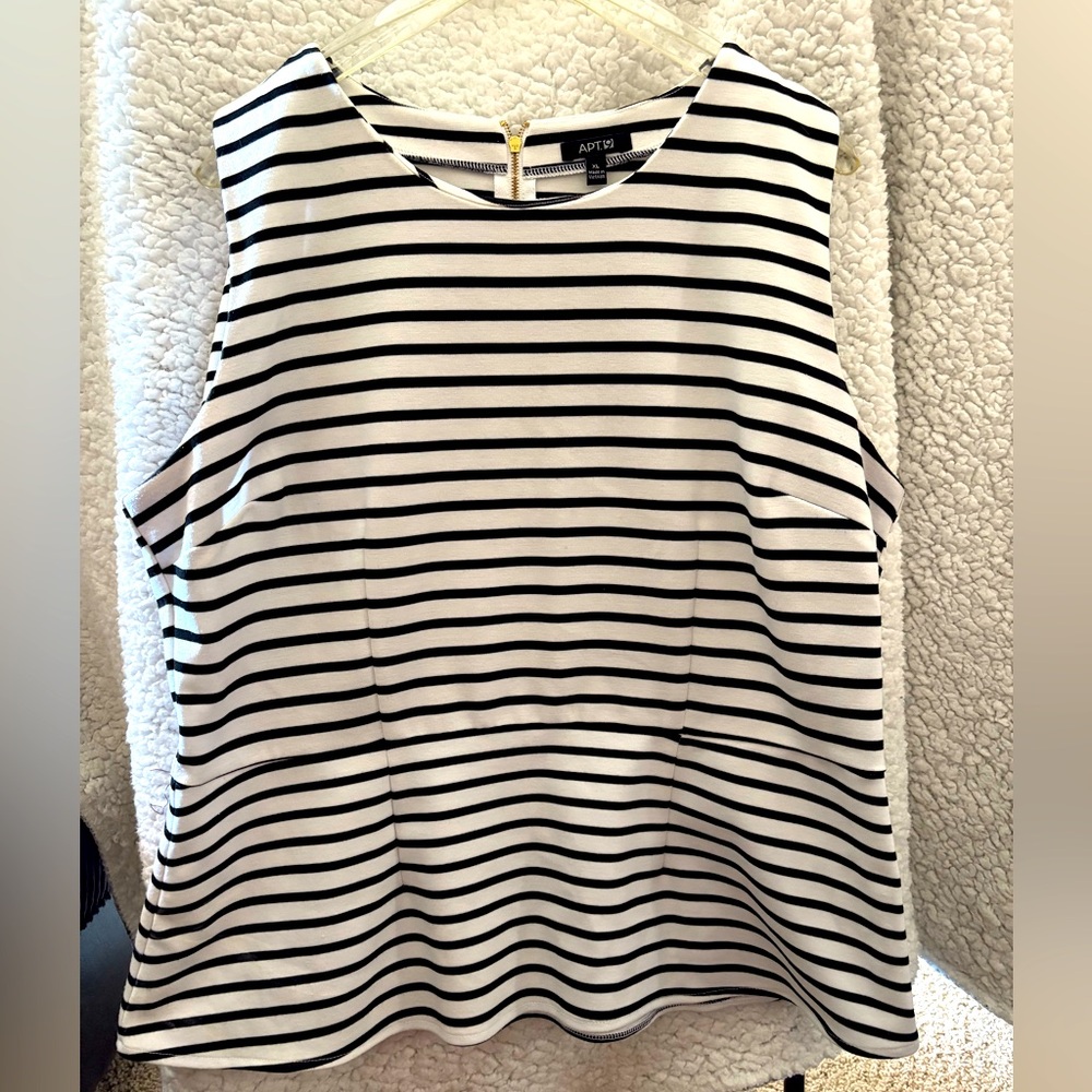 Apt. 9 Women's Black and White Striped Peplum Sleeveless Top